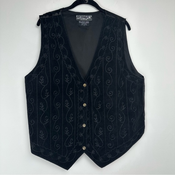 Agapo Suede Leather Vest Plus Size 1x Black Embroidered Cowboy Western Rodeo - Picture 1 of 7